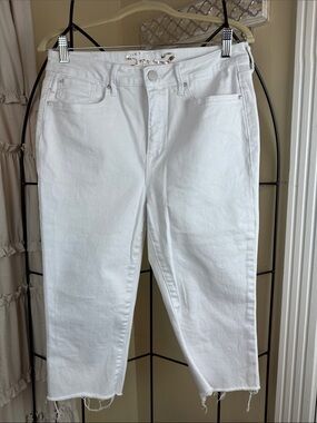 Seven7 White High-Rise Breezy Cropped Straight Jeans Size 10 EUC
